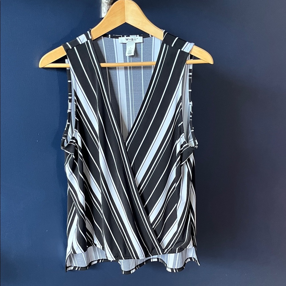 White House Black Market Black and White Striped Sleeveless Blouse